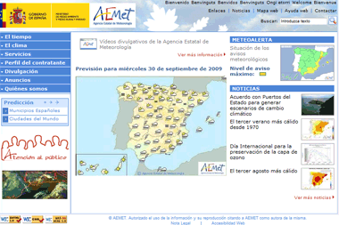 Página de inicio de la web de la AEMET.