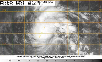 Imagen en modo infrarrojo de la tormenta tropical MIRINAE