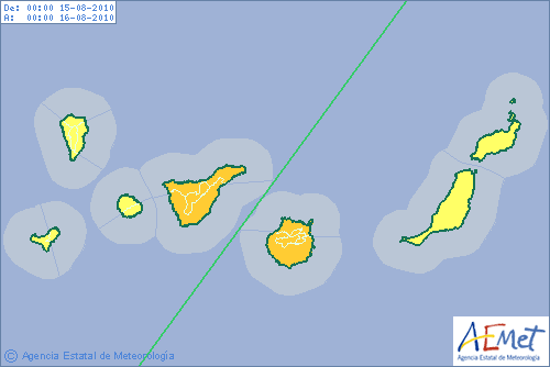 Mapa de alertas de la AEMET para Canarias, para mañana.