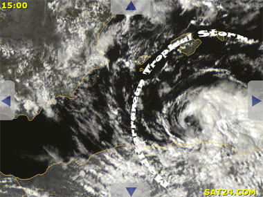 Imagen del canal visible sobre el ciclón mediterráneo, 13.12.10., 13 UTC.