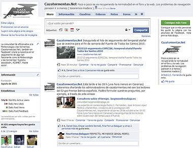 Muro de la página de Cazatormentas.Net en Facebook.