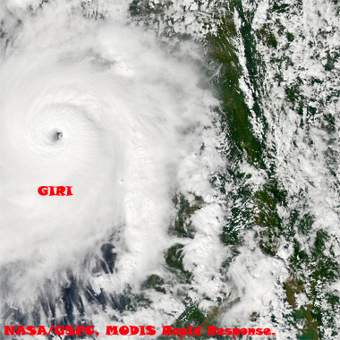 Imagen de alta resolución del satélite AQUA (sensor MODIS) de GIRI, 06:55 UTC, 22.10.10.