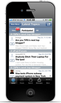 Presentación tipo de un foro visto a través de la aplicación Tapatalk en un Iphone 4.