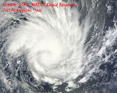 Imagen de alta resolución de YASI, captada por el satélite TERRA (sensor MODIS), 23:20 UTC, 30.01.11. Crédito: NASA.