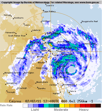 Imagen del radar meteorológico de Cairns, QLD, Australia,13 UTC.