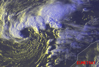 Imagen captada por el satélite Meteosat de Segunda Generación. 08.03.11., 18:00 UTC.
