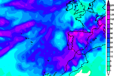 Precipitaciones previstas según GFS 0 UTC en los próximos 7 días