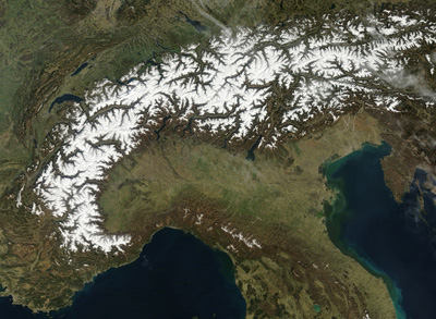 Los Alpes desde el Satélite Terra hoy 24-03-11 (Pincha para ampliar)