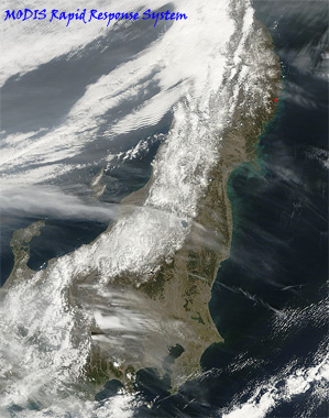 Imagen de alta resolución del norte de Japón, tomada por el satélite TERRA (sensor MODIS), 14.03.11.