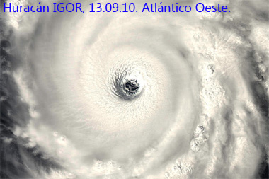 Huracán IGOR, satélite AQUA (sensor MODIS), 13.09.10. Crédito: NASA.