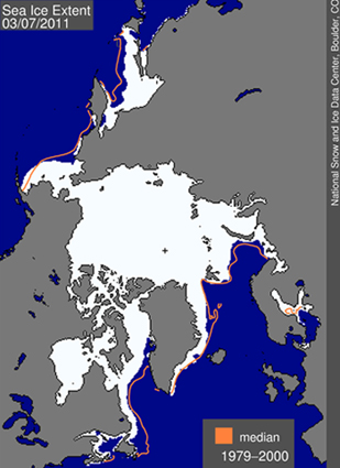 Superficie máxima de hielo Ártico en 2011