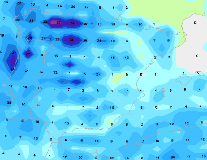 Previsión lluvias hasta el Jueves Santo por GFS 00 UTC 14-04-11