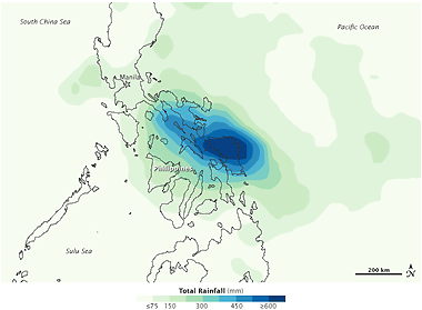 Precipitaciones acumuladas (mm.) del 5 as 12 de mayo de 2011 en Filipinas. Crédito: NASA.