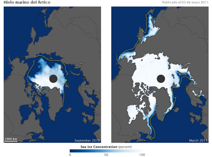 Mínima y máxima superficie helada Ártica de esta temporada
