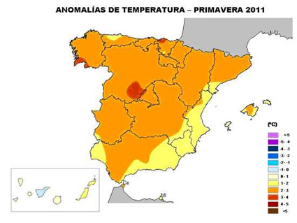 Anomalía térmica primavera 2011 España