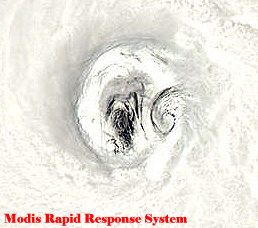 Ojo de EUGENE, imagen de alta resolución, satélite AQUA (sensor MODIS), 03.08.11, 21:10 UTC. Crédito: NASA.