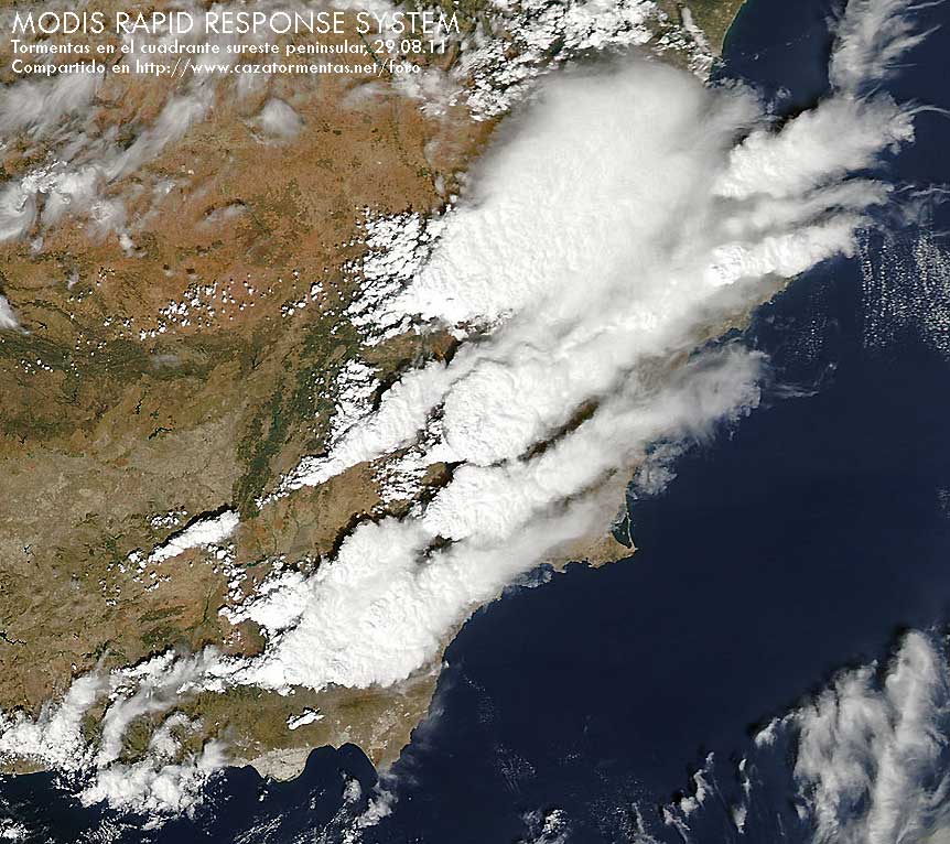 Imagen de alta resolución de las tormentas que han afectado al cuadrante sureste peninsular.