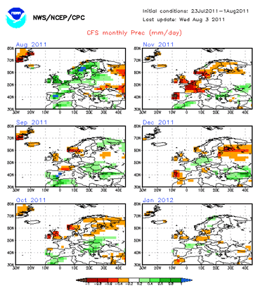 Previsión estacional de agosto a enero, modelo CFS. Crédito: NOAA.