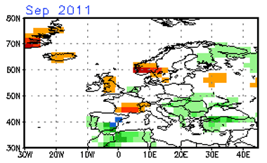 Previsión de anomalía de precipitación por el modelo CFS para septiembre. Crédito: NOAA.