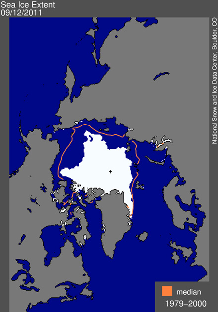 Superficie de hielo Ártico estimada por el NSIDC en septiembre de 2011