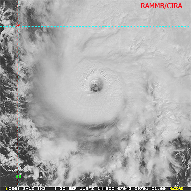 Imagen visible de OPHELIA a las 14:45 UTC. Crédito: RAMMB/CIRA