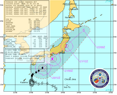 Trayectoria prevista para ROKE en las próximas horas. Crédito: NRL / JTWC.