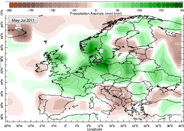 Anomalía de precipitación en los entre mayo y julio