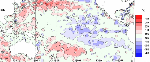 Anomalía térmica del Pacífico en la primera semana de noviembre