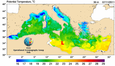 Temperatura del Mediterráneo a 30 m. de profundidad