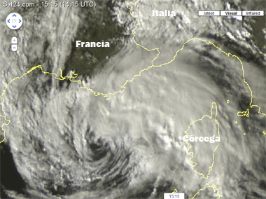 Imagen del canal visible centrada sobre la tormenta tropical 01M en el Mediterráneo
