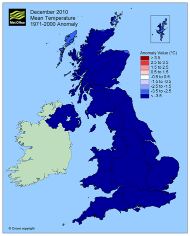 Anomalía de temperatura en diciembre de 2010