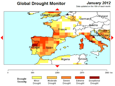Situación de la sequía en Europa correspondiente a los 6 últimos meses. Crédito: UCL.