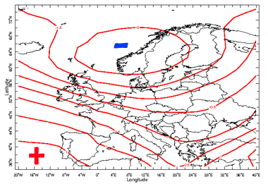 Anomalía de presión a nivel de la superficie en Europa para el mes de diciembre 2011