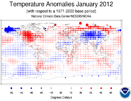 Anomalías térmicas en el Planeta enero de 2012