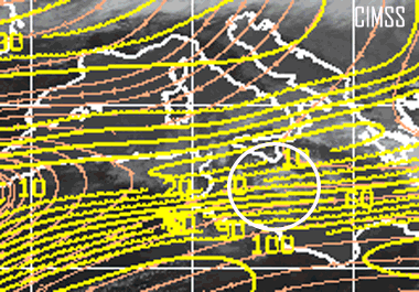 Cizalladura vertical del viento, 15 UTC, CIMSS
