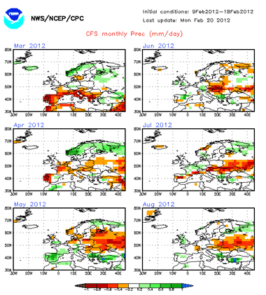 Previsión estacional de anomalía de precipitación, de Marzo a Agosto 2012