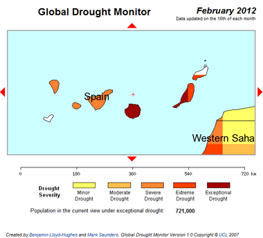 Situación de la sequía en Canarias correspondiente a los 6 últimos meses. Crédito: UCL.