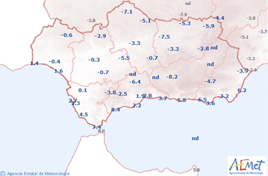 Temperaturas mínimas en Andalucía
