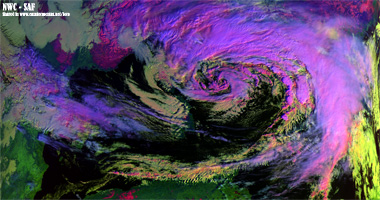 Imagen visible en falso color centrada en el Mediterráneo Occidental.