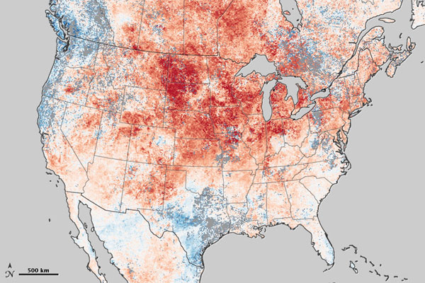 Anomalía de temperaturas en Norteamérica. Crédito: NASA.