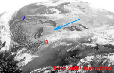 Imagen infrarroja centrada en Europa, 01.03.05, 06 UTC.