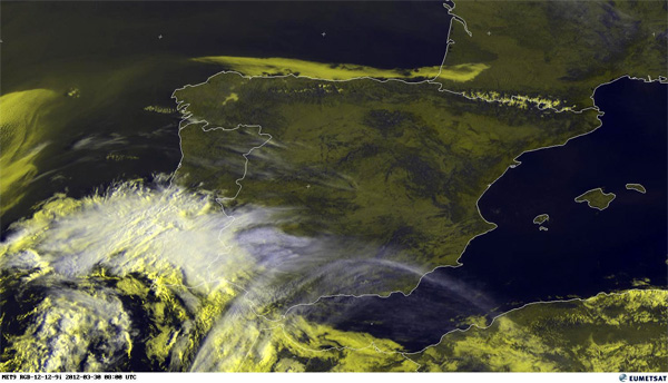 Imagen visible tomada por el satélite Meteosat, 30.03.12, 08 UTC.