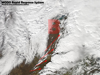 Imagen visible de alta resolución, satélite AQUA (sensor MODIS), 02.03.12.