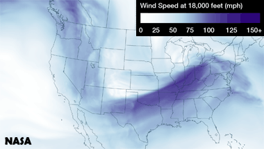 Velocidad del viento (millas por hora) a 5500 m. de altitud