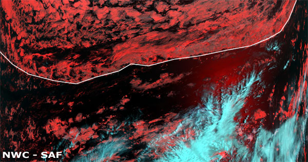 Imagen en modo infrarrojo y falso color RGB. Satélite Metop-A, 26.04.12, 11:46 UTC.