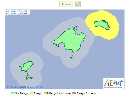 Alerta amarilla por rissagas en Menorca, prevista para mañana por la Agencia Estatal de Meteorología.
