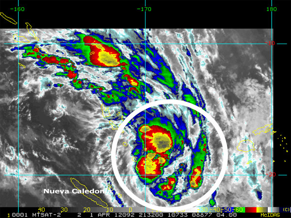 Depresión tropical 19F en Oceanía, 01.04.12, 21:32 UTC. Crédito: RAMMB/CIRA