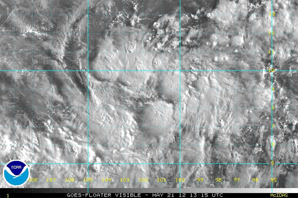 Imagen visible de la depresión tropical 02E en el Pacífico Noreste, 13:15 UTC.