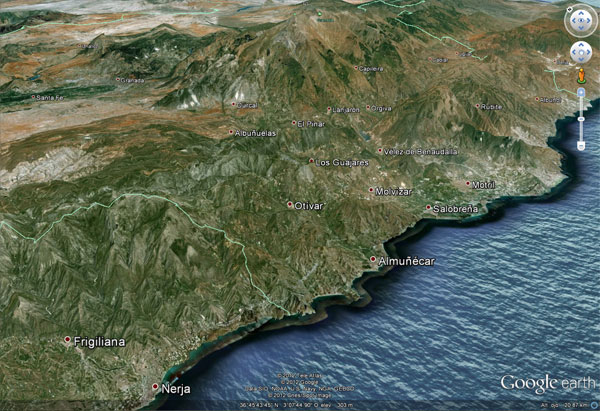 Captura de Google Earth de la Costa Tropical granadina. Crédito: Google.