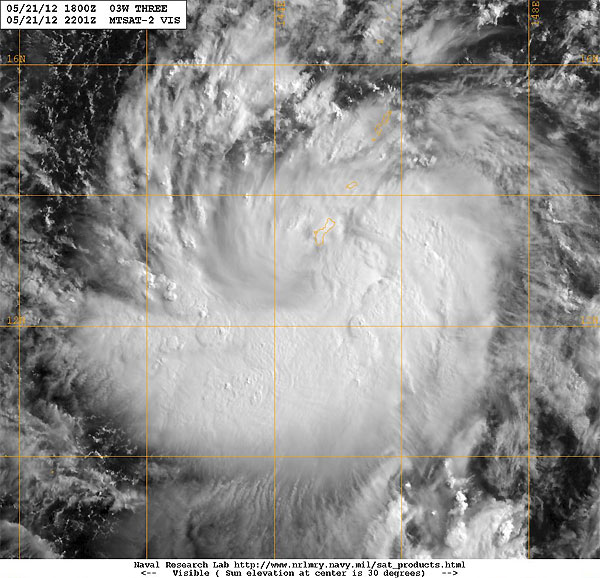 Imagen visible de la tormenta tropical SANVU 03W. Crédito: NRL.